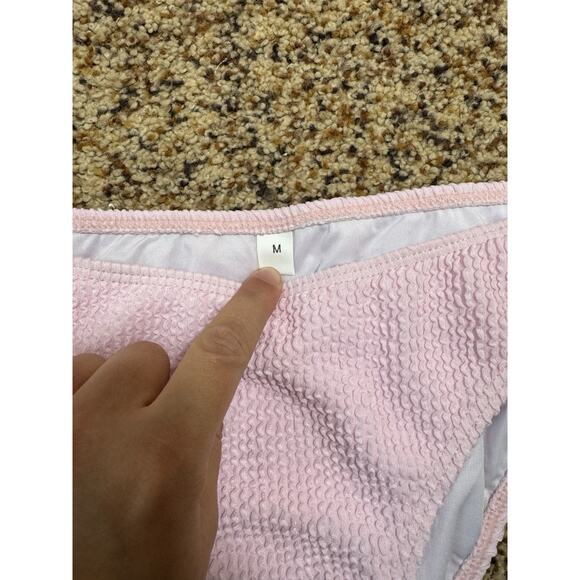 Women's Ribbed Bikini Sets Scoop Neck Cheeky Swimsuit Textured Pink‎ Two Piece M - Picture 6 of 8